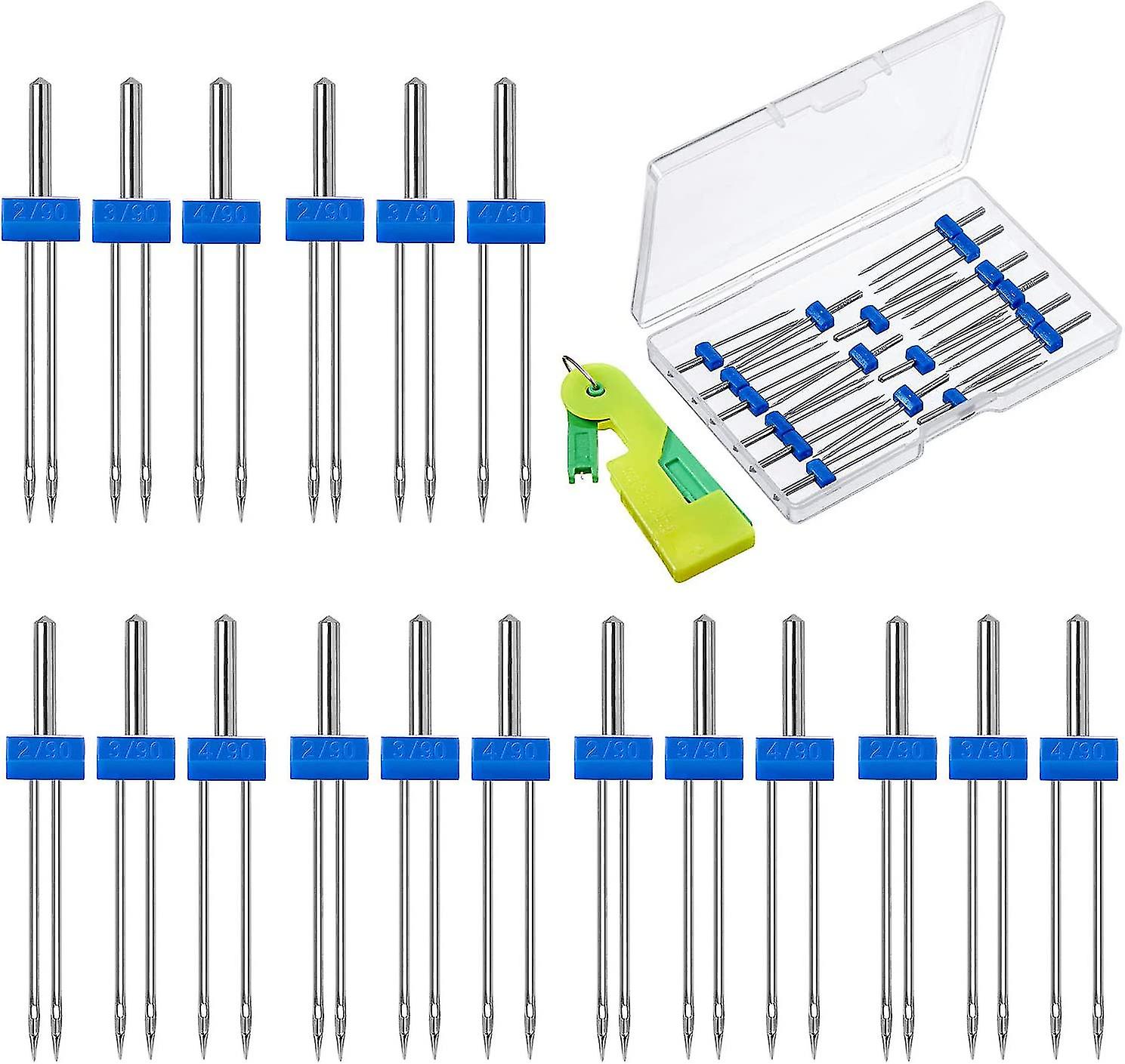18 Pieces Sewing Machine Double Needle with Plastic Box Sewing Machine Threader