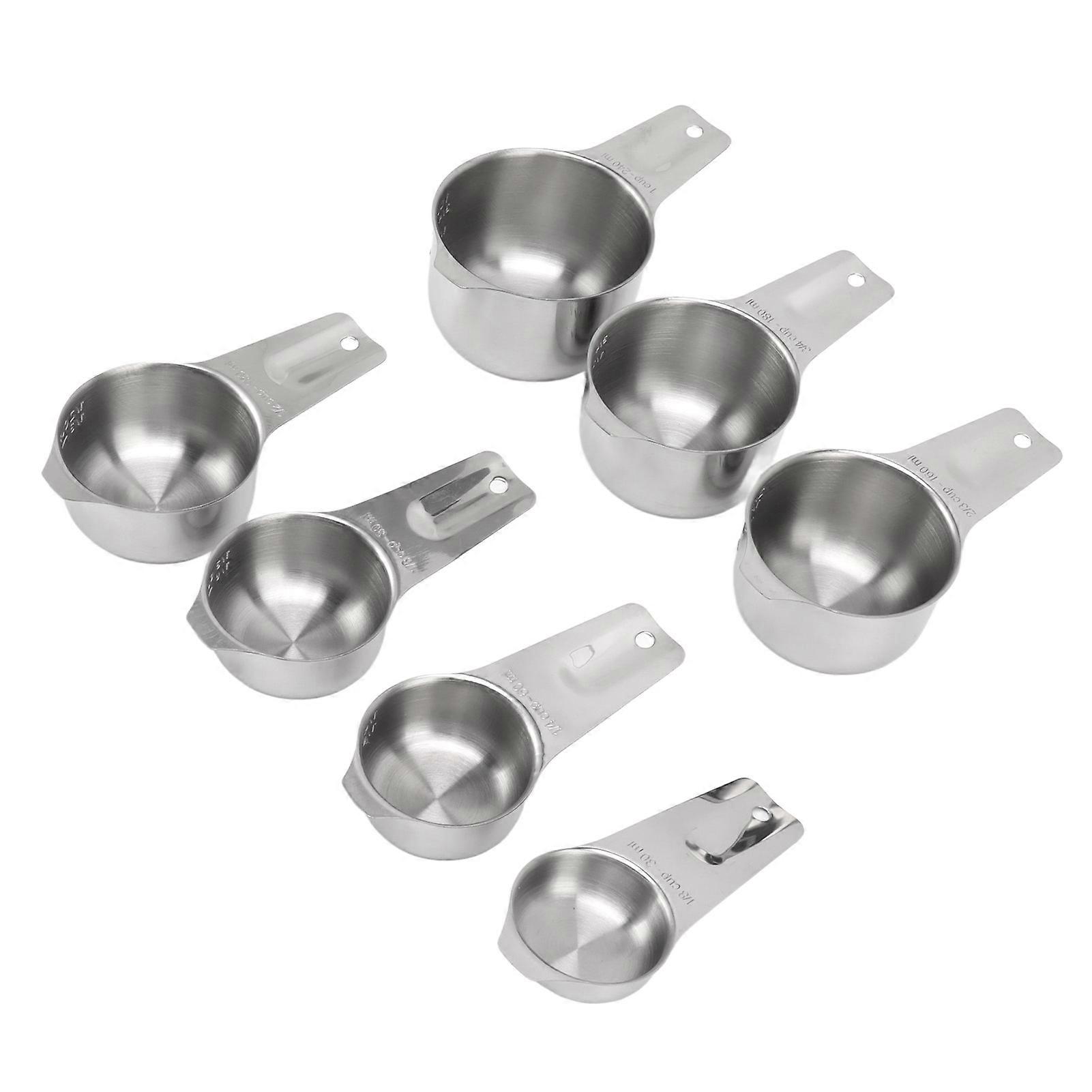 7-Piece Stainless Steel Measuring Cups Set - Stackable & Multifunctional - Nesting Metal Cups for Cooking & Baking
