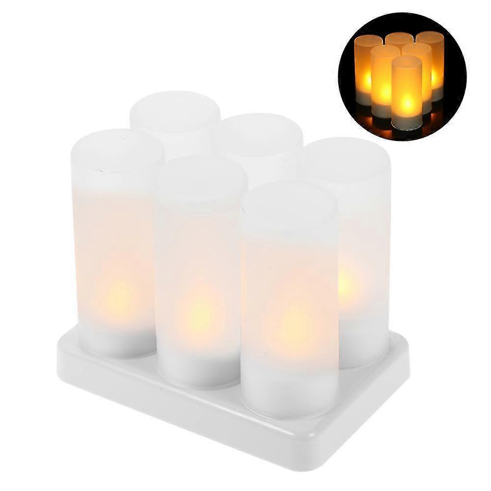 6pcs/set Rechargeable LED Flickering Flameless Candles Tealight Candles Lights with Frosted Cups Charging Base Yellow Light AC100-240V
