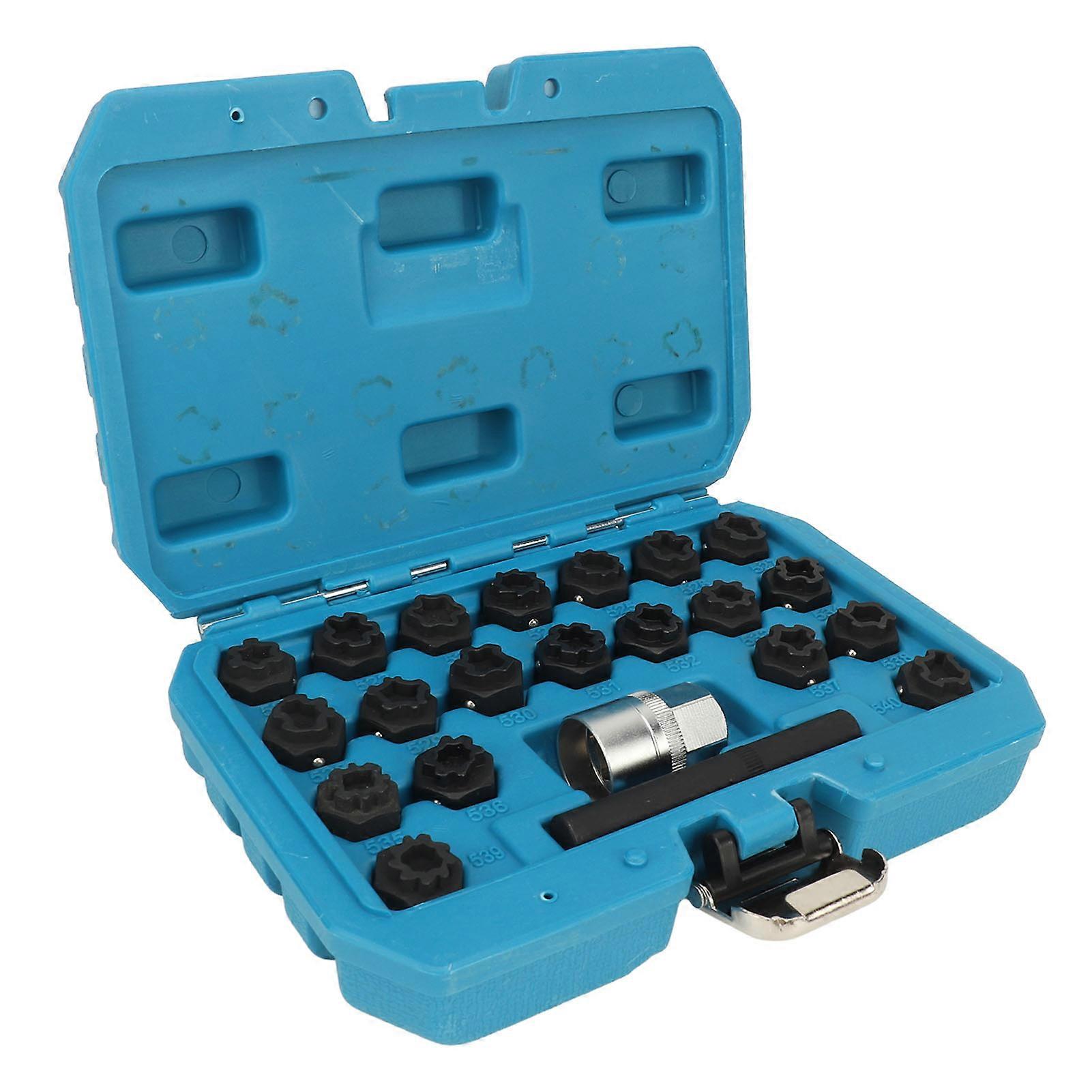 22pcs Wheel Lock Key Removal Kit Anti Theft Lug Nut Removal Tool With 1/2in Socket Adapter Equivalent to OEM T10313 E2U111