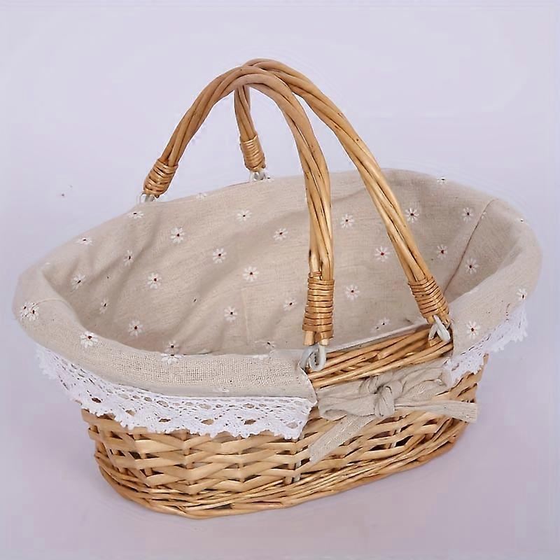 Rattan Picnic Basket - Handwoven with Comfortable Carry Handle and Spacious Storage - Perfect for Outdoor Picnics, Versatile Tote, Fruit and Vegetable