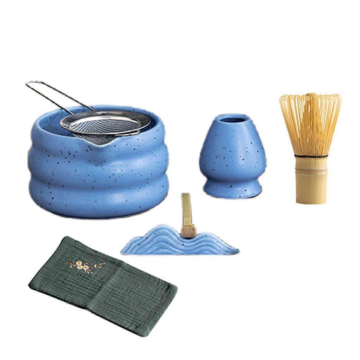 7Pcs Japanese Matcha Tea Set, Matcha Kit with Matcha Bowl (with Pouring Spout), , Whisk Holder, Str