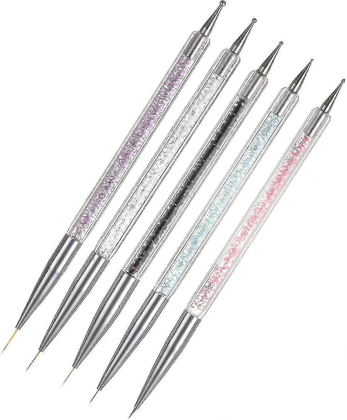 5個のネイルブラシ|ダブルエンドネイルアート仕上げツールセット|ネイルペン描画ネイルブラシ