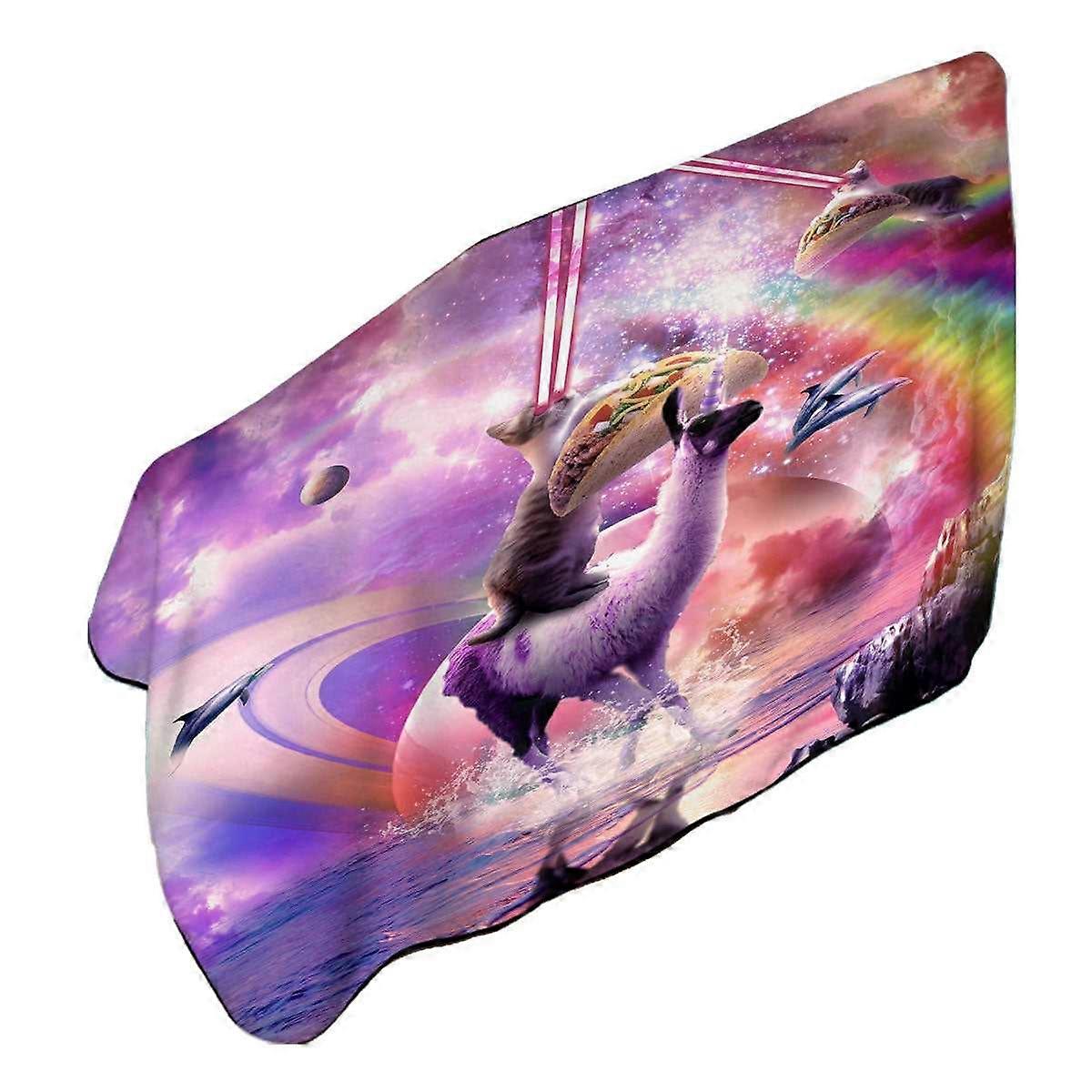 Space Cat on Llama Unicorn Eating Taco Cool Art Microfiber Beach Towel