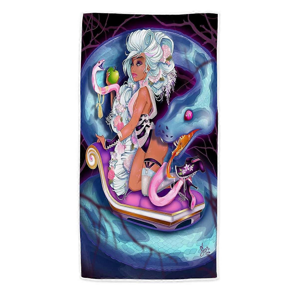 深色背景性感女人迷人的蛇超细纤维沙滩巾