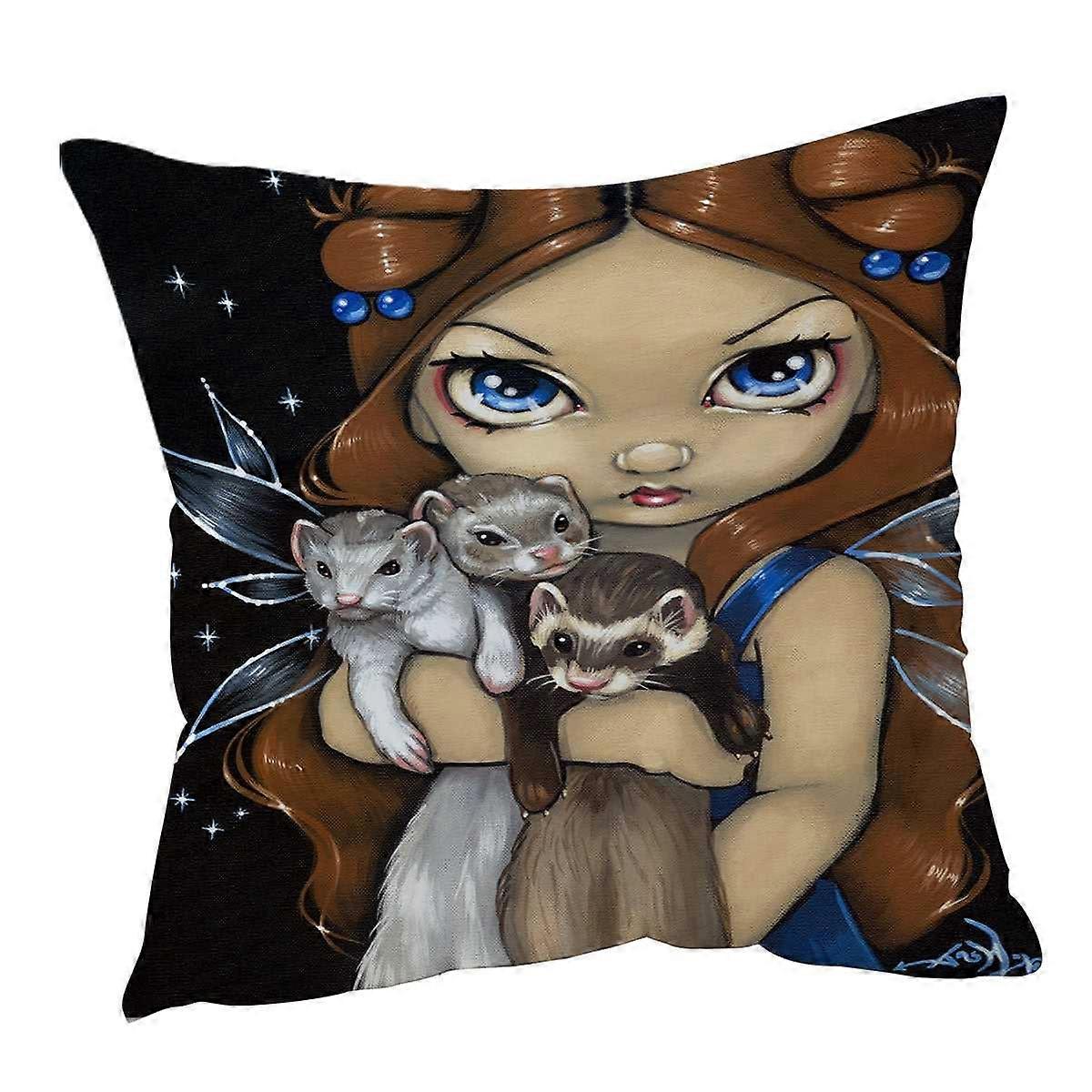 Fairy with Armful of Ferrets Cushion Cover