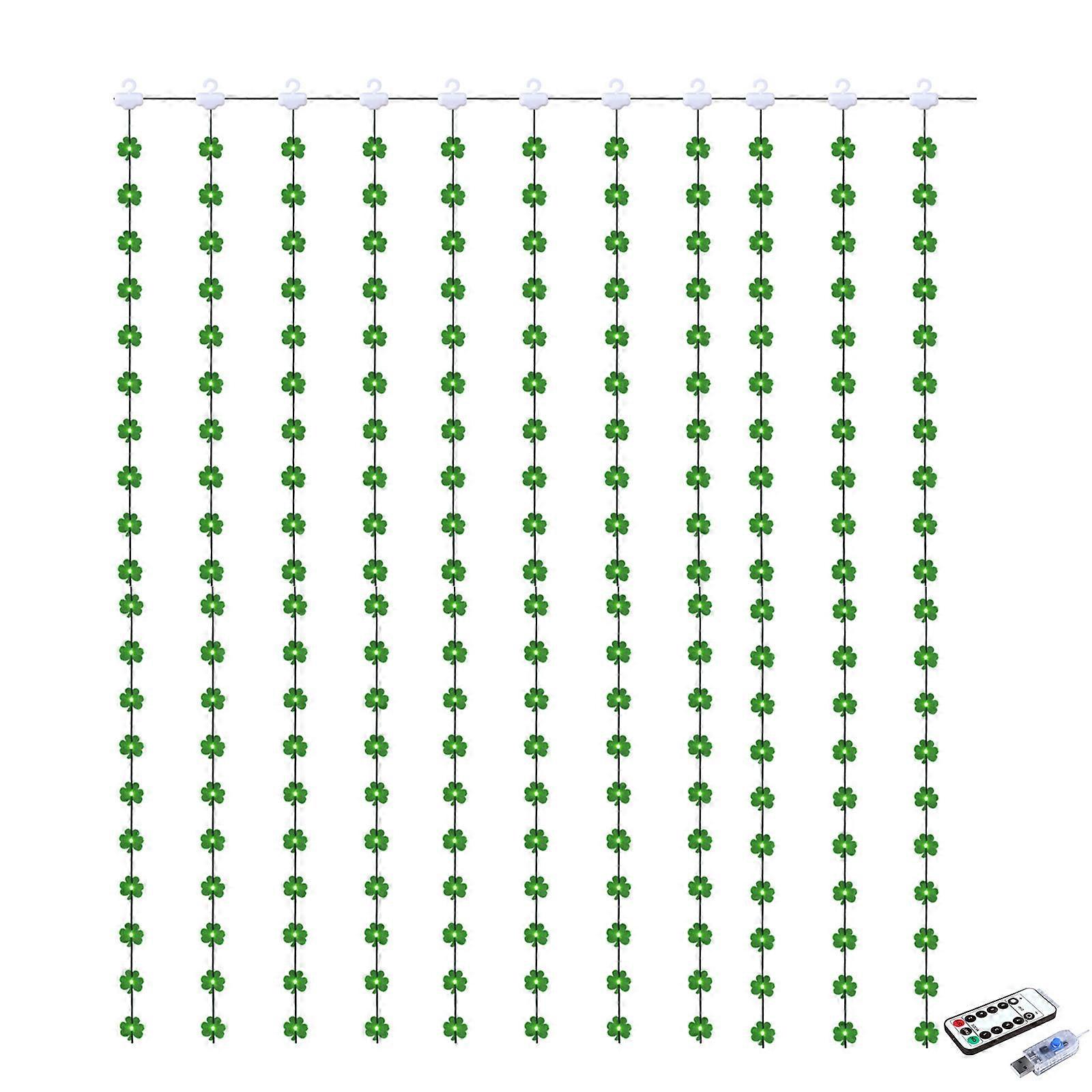 Green curtains for living room St. Patrick's Day Curtain Lights, USB Plug, 8 Patterns Of St. Patrick's Day String Lights With Remote Control For Bedro