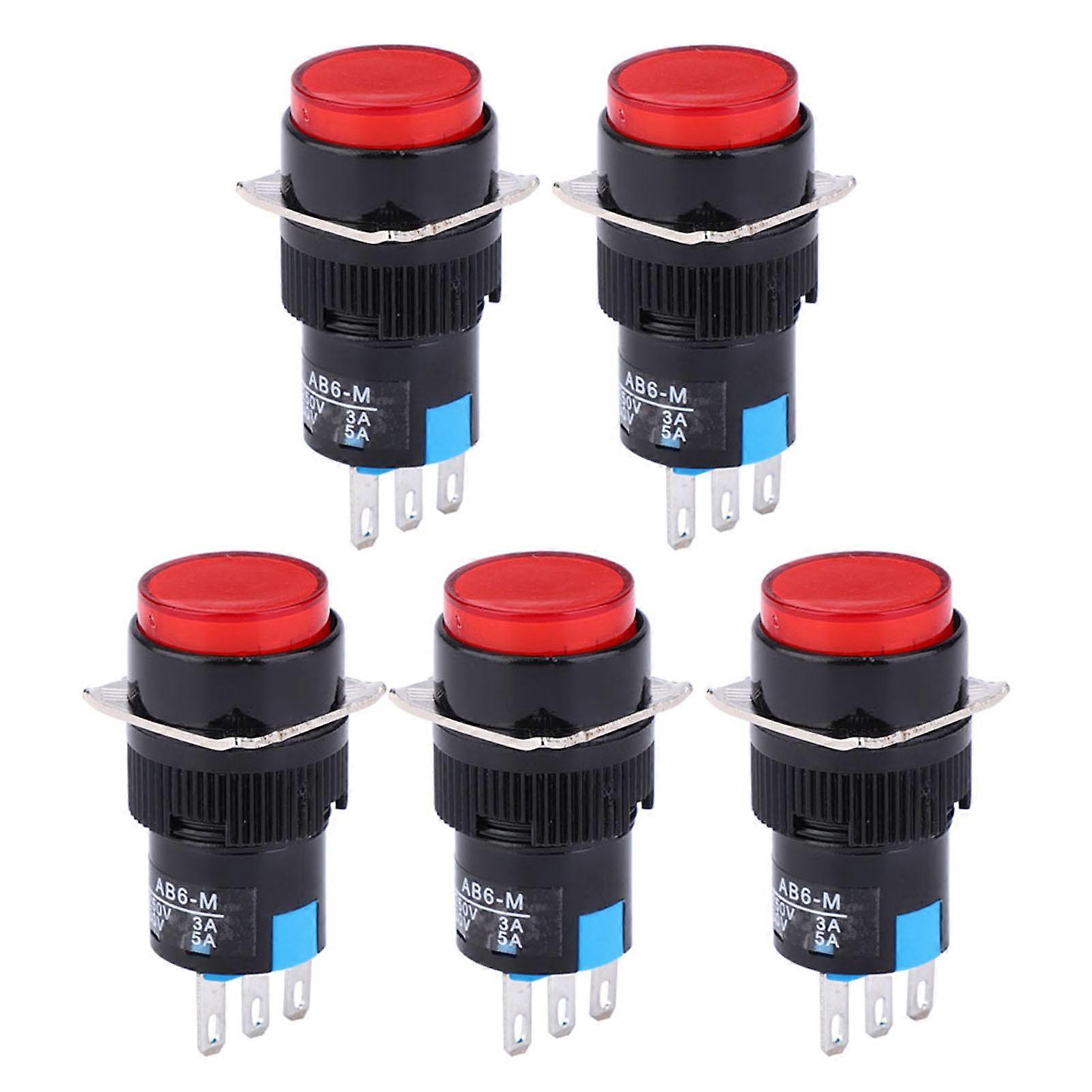 5PCS Momentary Push Button Switch LA16?11/AB6?M AC 250V 3A DC 30V 5A Round Button Switch