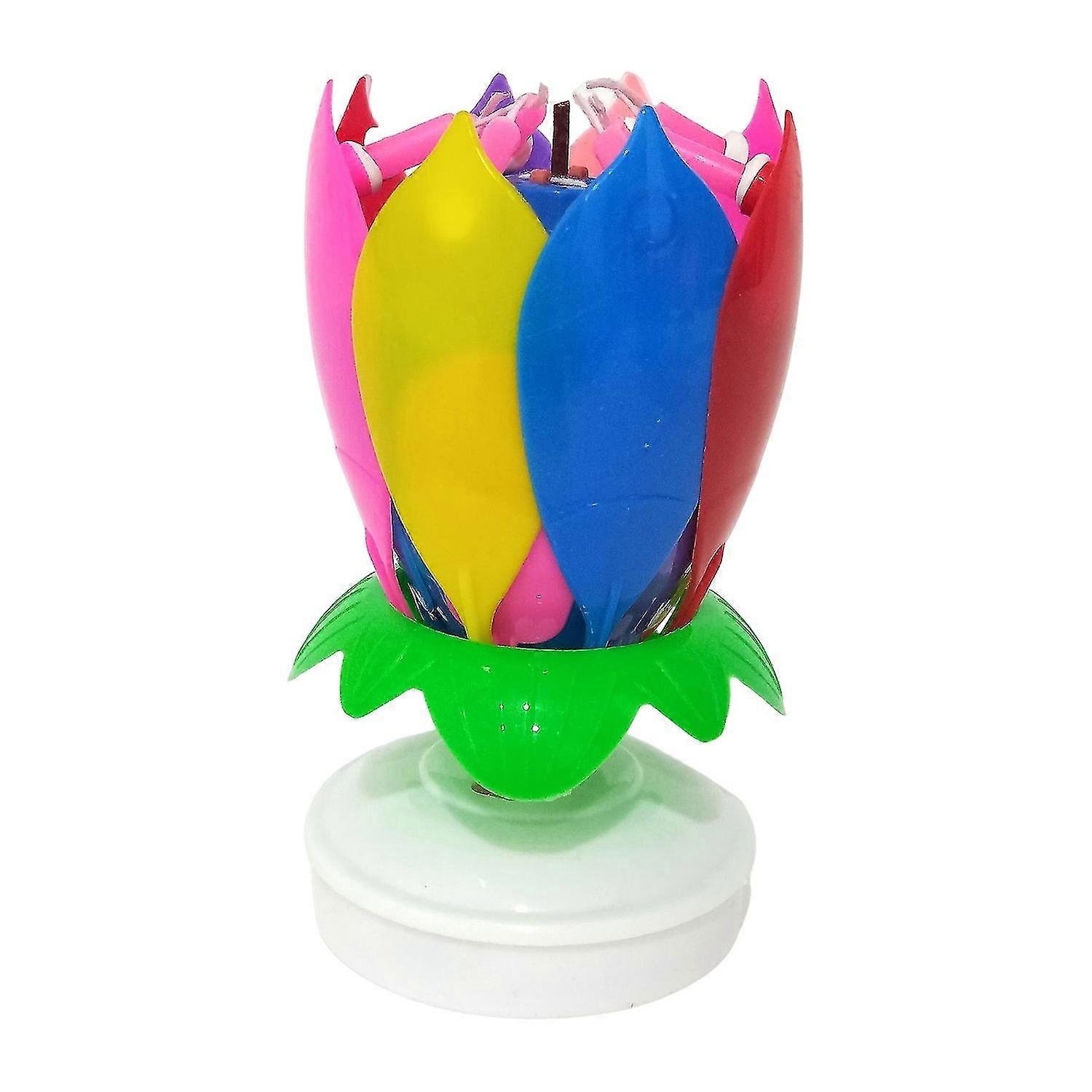 Bougie électronique rotative à fond plat en forme de fleur colorée en paraffine solide Lotus Candle pour gâteau d'anniversaire