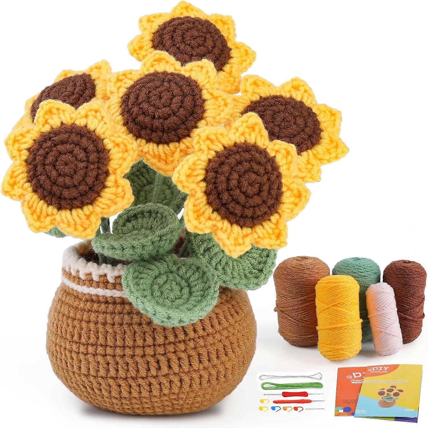 Zengyuanjie Crochet Kit For Beginners, Sunflower Crochet Flower Kit Beginner Crochet Kit Adults Crochet Flower Pot Starter Kit Step By Step Video Tutorial