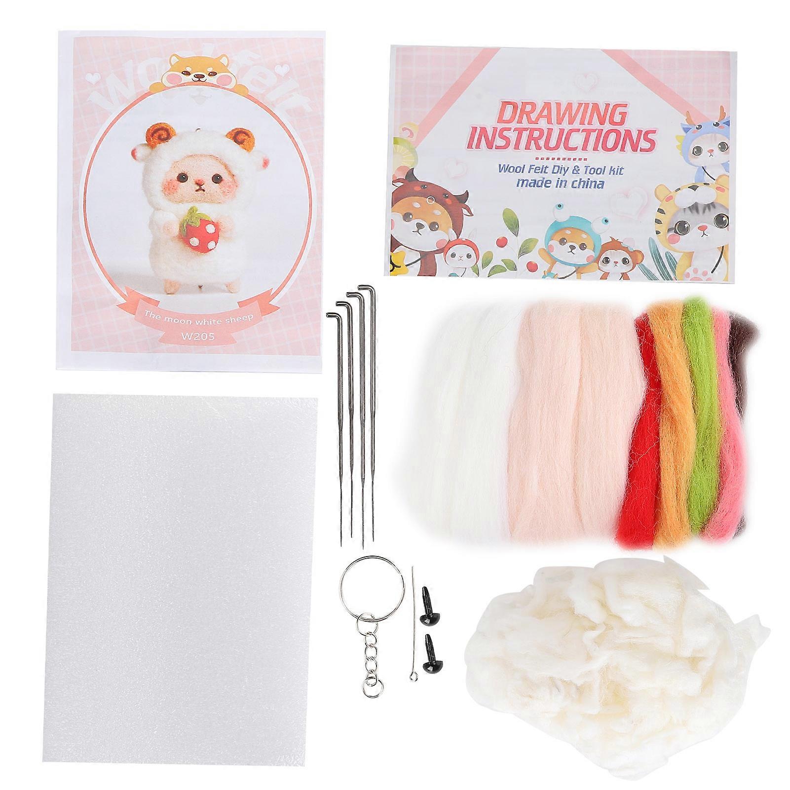 Needle Felting Colorful Sheep Doll DIY Making Material Package with Drawings and Poke Tool205# White YEMAA