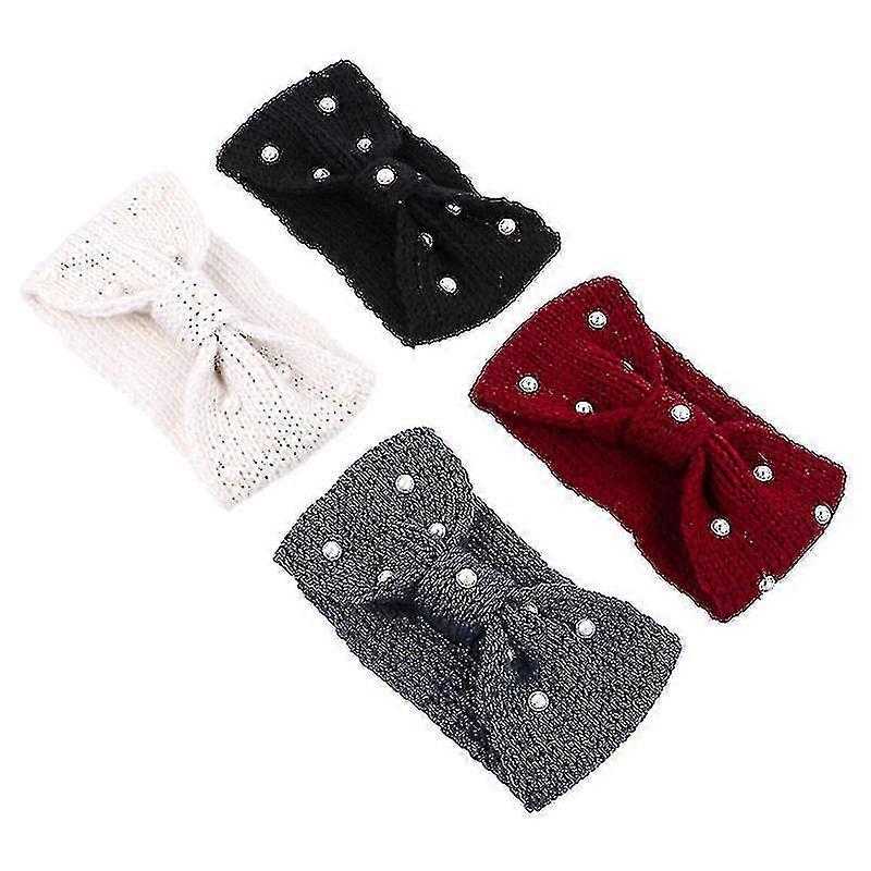 Headband 4pcs Woolen Pearl Headwraps Women's Elastic Knitted Headband For Winter