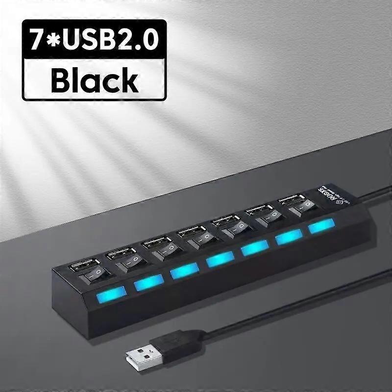 USB 2.0 Hub Multi USB Splitter Ports Hub Use Power Adapter4  7 Port Multiple Expander Hub with Switch 30CM Cable For Home
