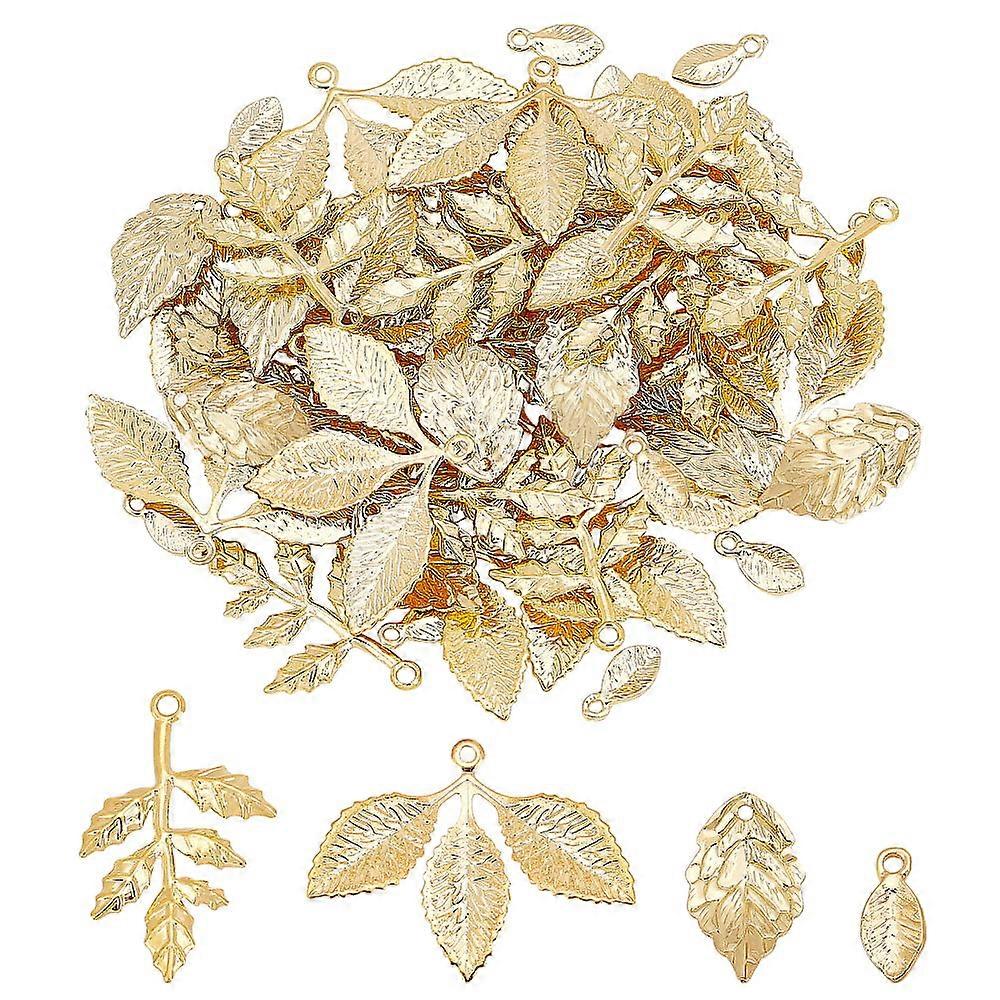 56Pcs 4Style Tree Leaf Charms Leaves Branch Charms Gold Plated Leaf Charms Rack Plating Brass Pendants Dangle