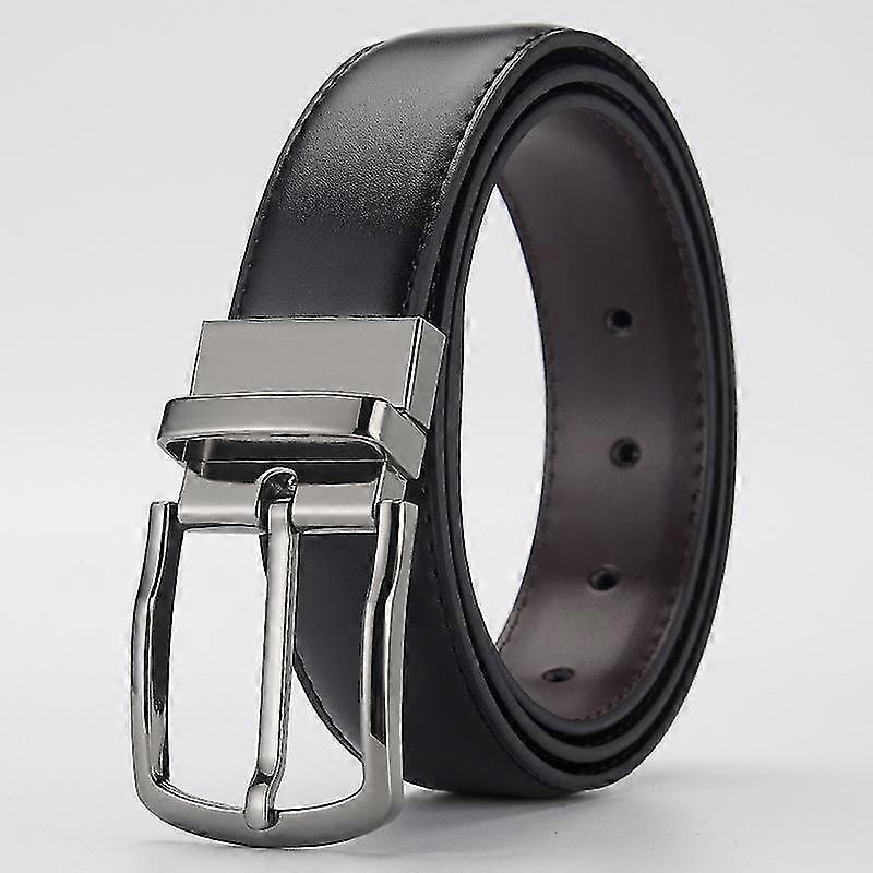 Men'S Reversible Leather Dress Belt 1.3" Wide Rotated Buckle