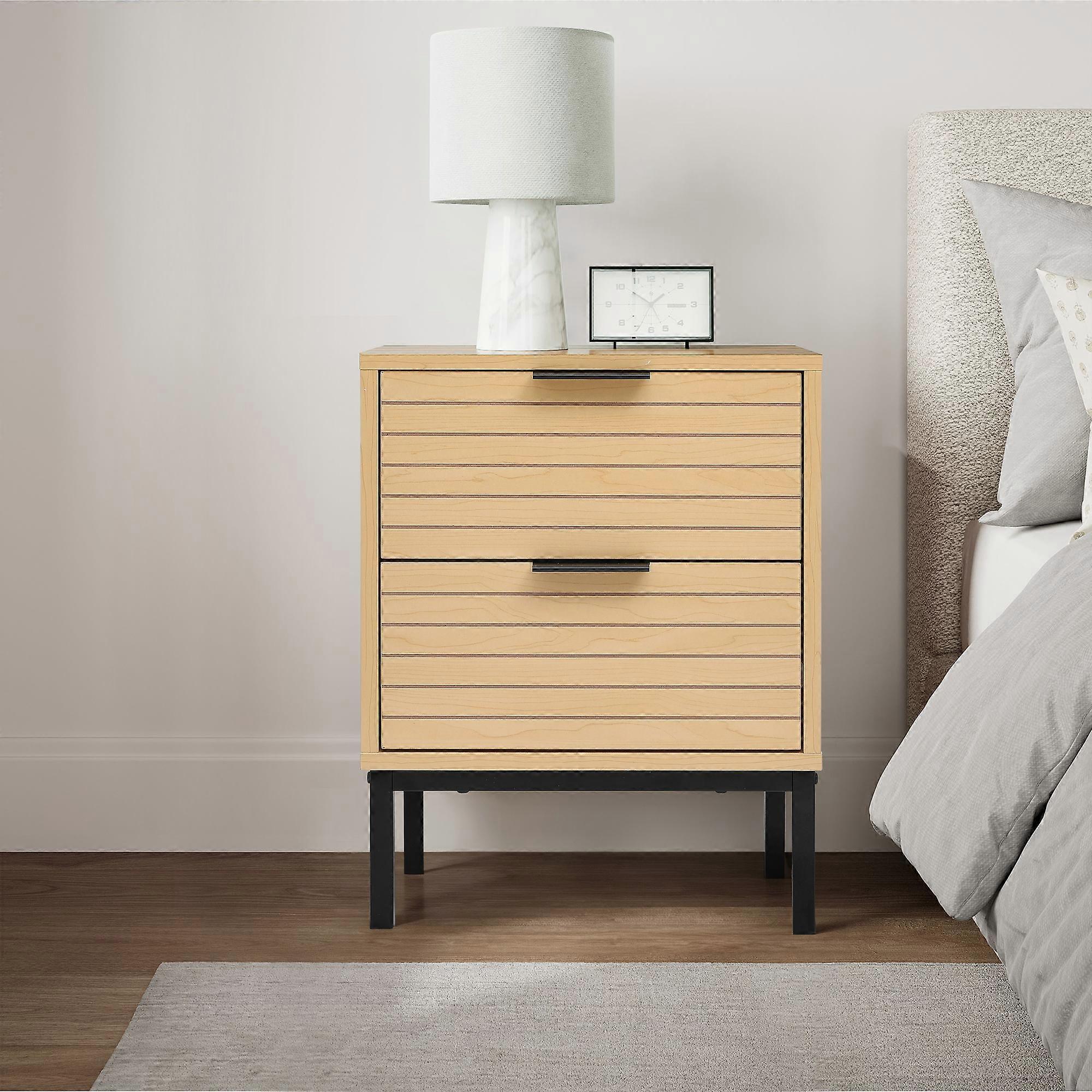 Bedside Table with 2 Drawers Small Rustic Wood Cabinet