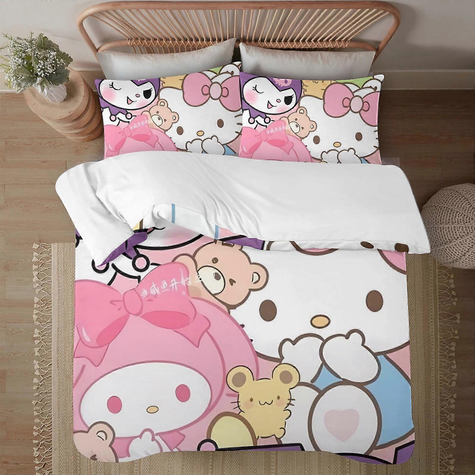 v439 My Melody Soft 3D Impresso Capa de Edredom Conjunto de Cama com Capa de Edredom Conjunto de 3 Peças Inclui 2 Fronhas e 1 Capa Lavável na Máquina ol439