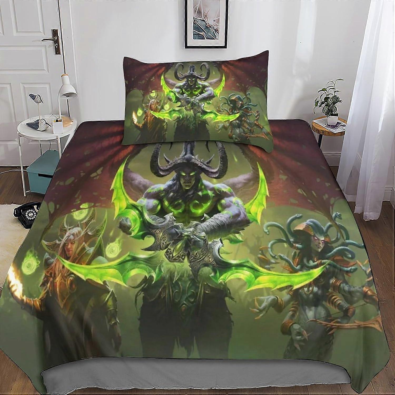 Warcraft Duvet Cover Set, with Pillowcases Microfiber WOW Game Bedding Set with Zipper Closure 2 Pieces for Teens and Adults Single