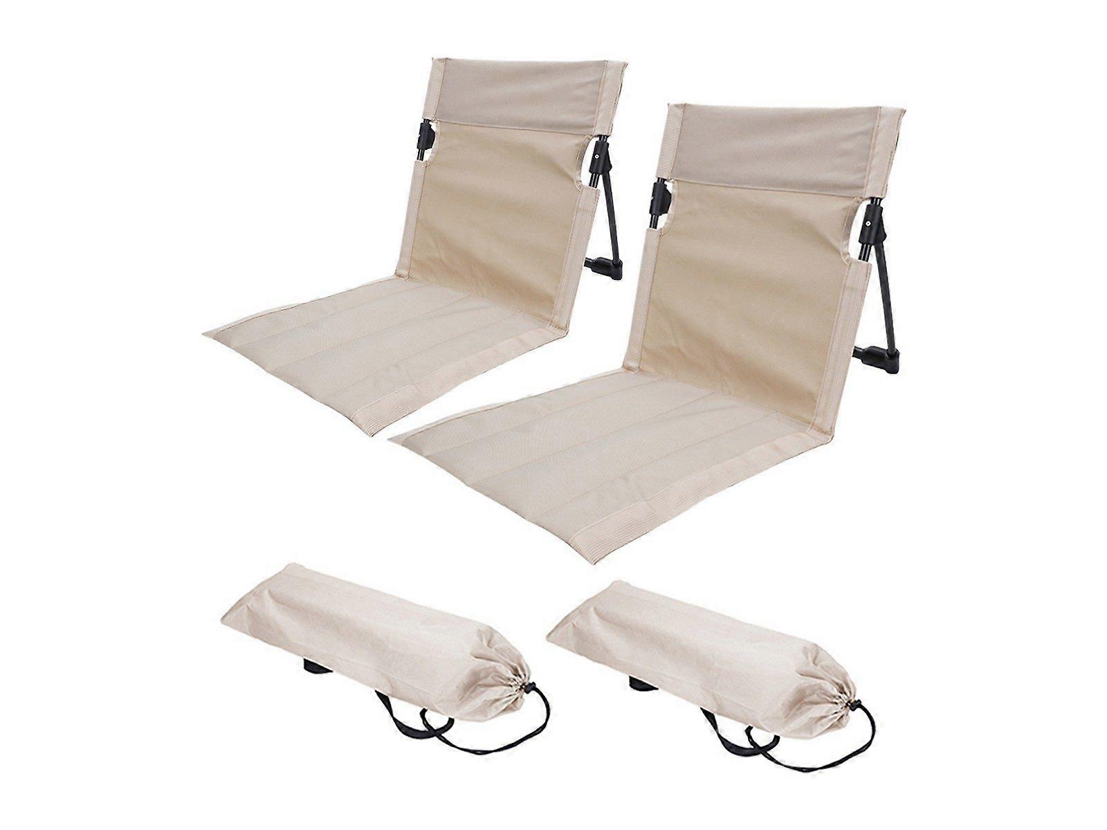 2Pcs Folding Beach Lounge Chair Portable Beach Mat with Backrest Beige