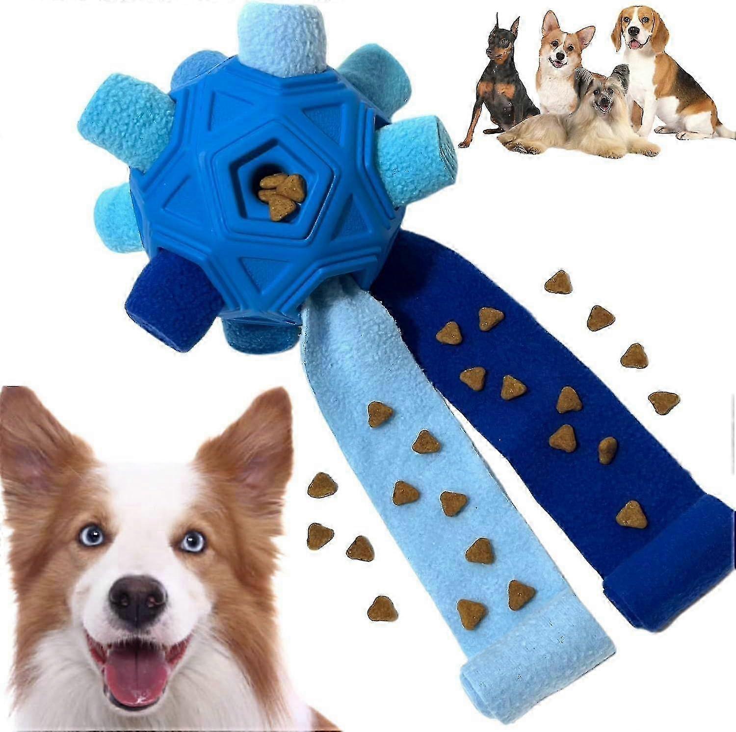 Snuffle Ball Dog Toys, Foraging Snuffle Mat Puppy Treat Dispenser Slow Feeder Dog Toys, Interactive Treat Game Cloth Strip Hidden Food Dog Puzzle Toys