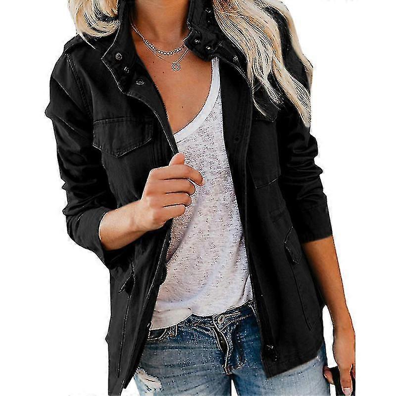 Ladies Snap Buttons Military Jacket Streetwear Fall Coat Long Eeve Utility Jackets