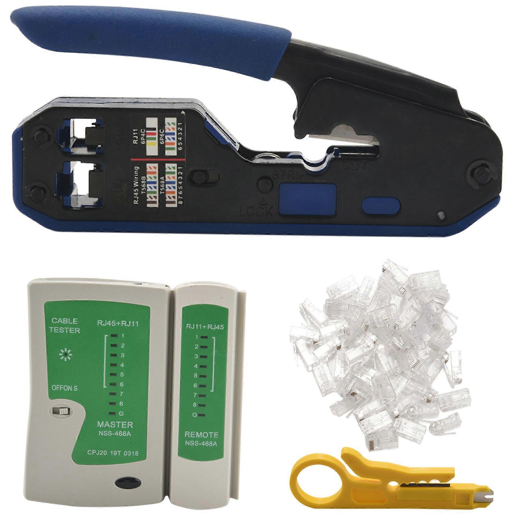 Network Cable Tester RJ45 Crimp Tool Kit CAT5 CAT5E CAT6 Crimping Tool Kit, 50PCS RJ45 CAT6 Connect