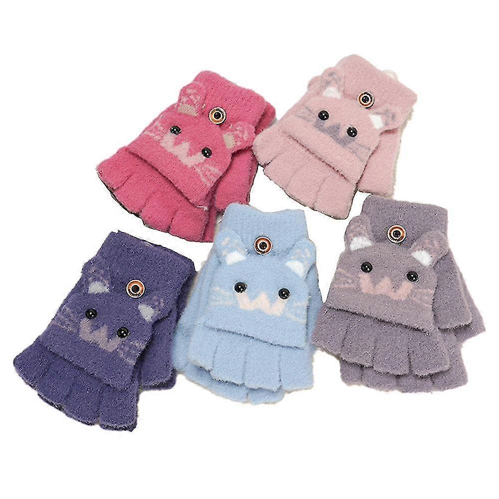 Bn-children's Fingerless Knitted Convertible Mittens Half Finger Mittens