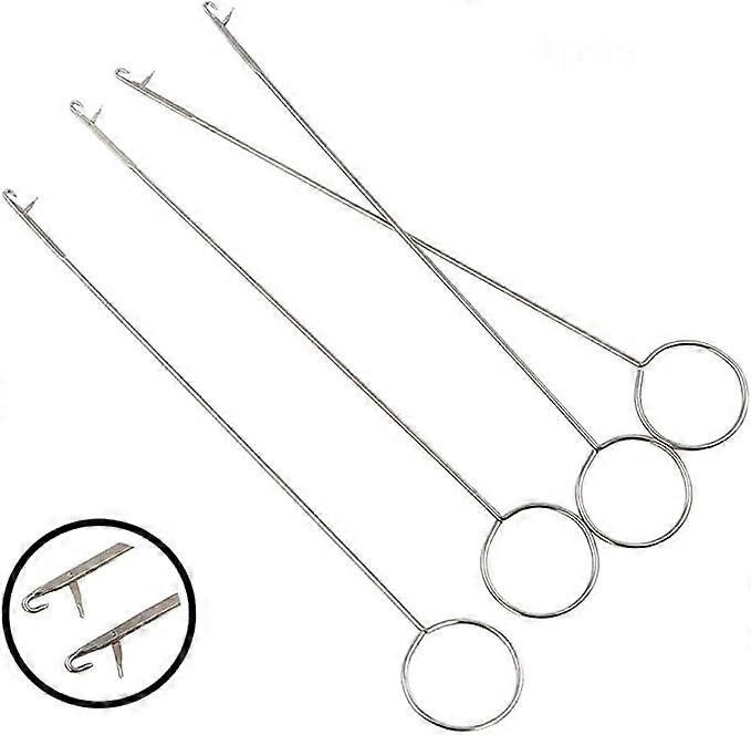 4 Pieces Needle Hook, Latch Hook Supplies, Tongue Crochet Tool, Sewing Loop Turner Hook with Latch for Bent Latch Crochet Silver 26.5cm