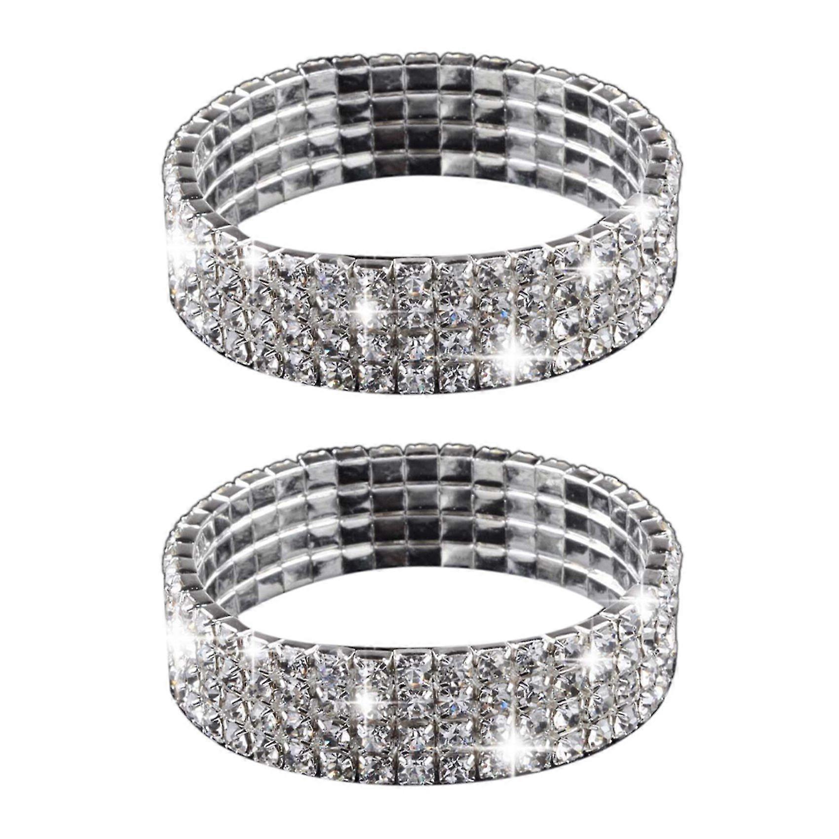 2x Diamante Crystal Stretch Bracelet (4 Row)