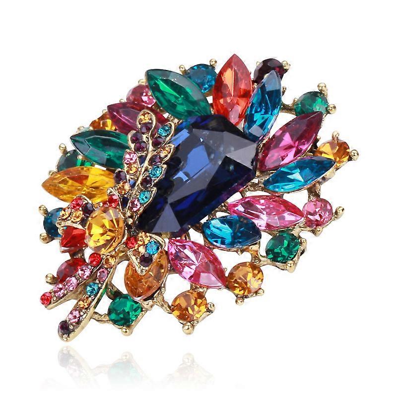 Retro atmosphere simple six  color gem brooch