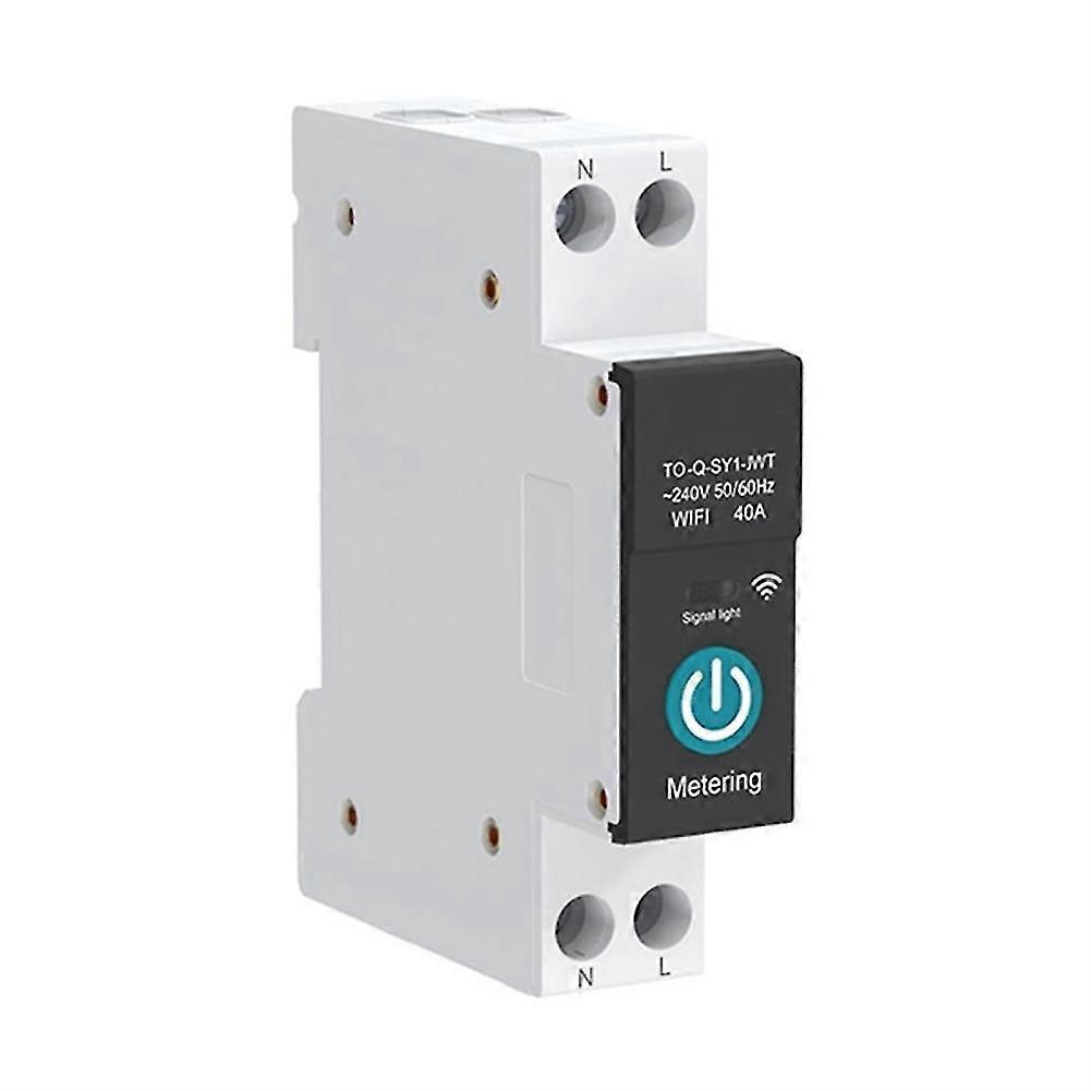 TUYA WIFI Smart Circuit Breaker 1P DIN Rail Suitable Suitable for Smart Home Wireless Remote Control Switch(Black with Metering 10A)