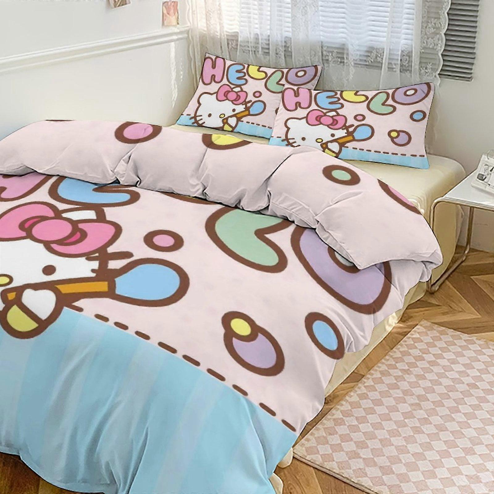 Bh467 Söpöt Hello Kitty vuodevaatteet tytöille naisille Twin Size Comforter Set 3kpl Comforter Set, 1 Comforter Cover ja 2 tyynyliinaa-XP Ka467