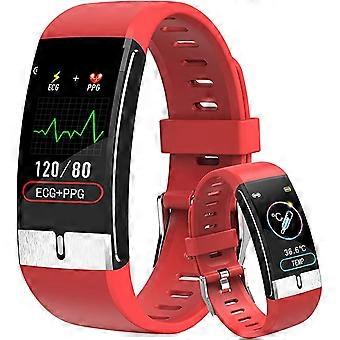 Relógio inteligente ECG (vermelho), rastreador de fitness à prova d'água IP68, com medição de temperatura EKG PPG SPO2 frequência cardíaca, pressão arterial, monitor de sono, calorias c