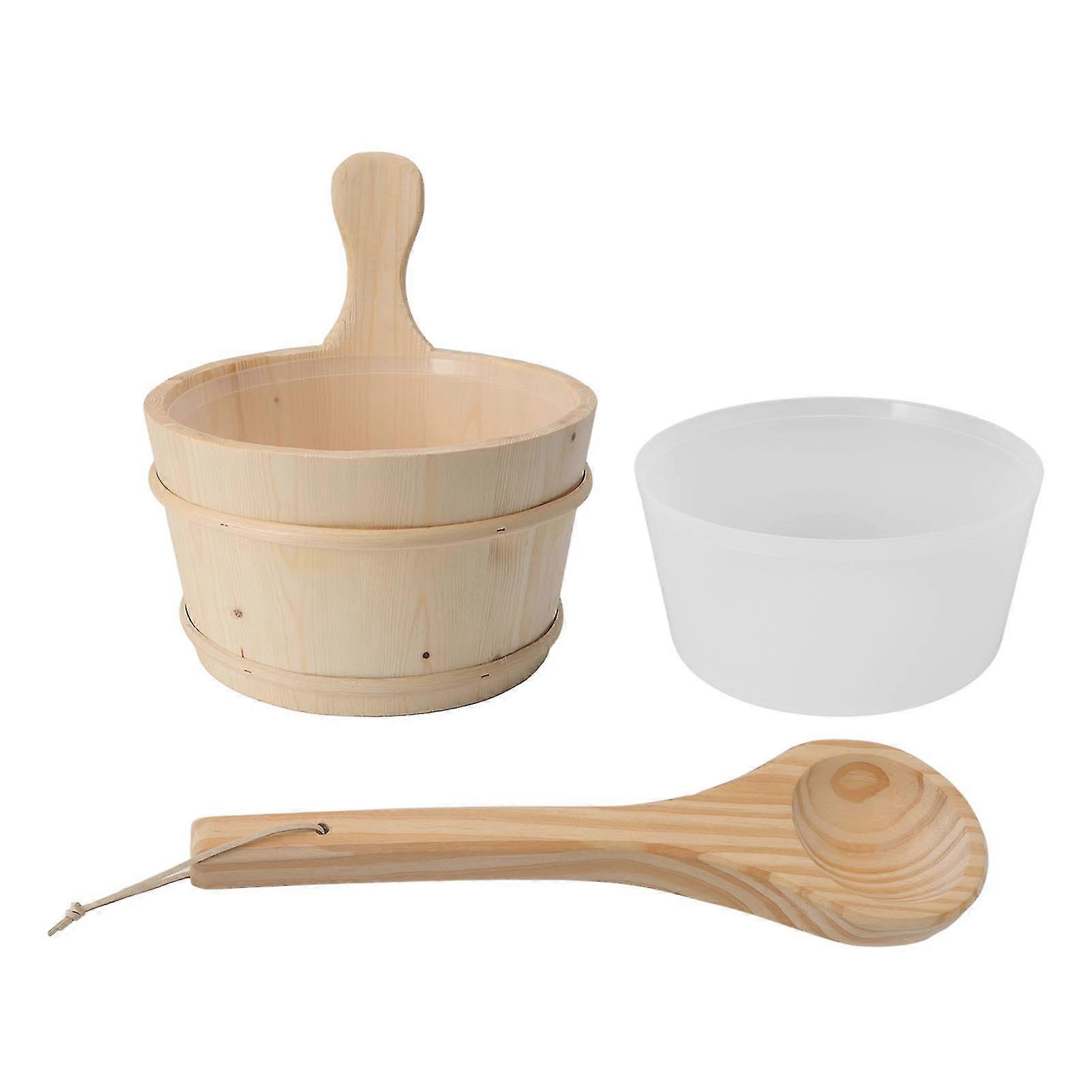 Wood 4l Sauna Bucket Ladle Set Sauna Accessories With Plastic Liner Compatible For Spa Swimming Pool Massage Bathtub 1