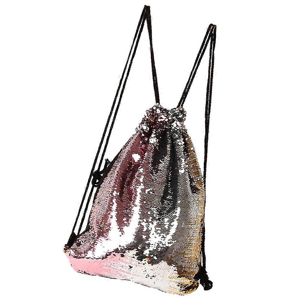 Sequin Drawstring Bag Reversible Sequin Backpack Glittering Shoulder Bag Pink