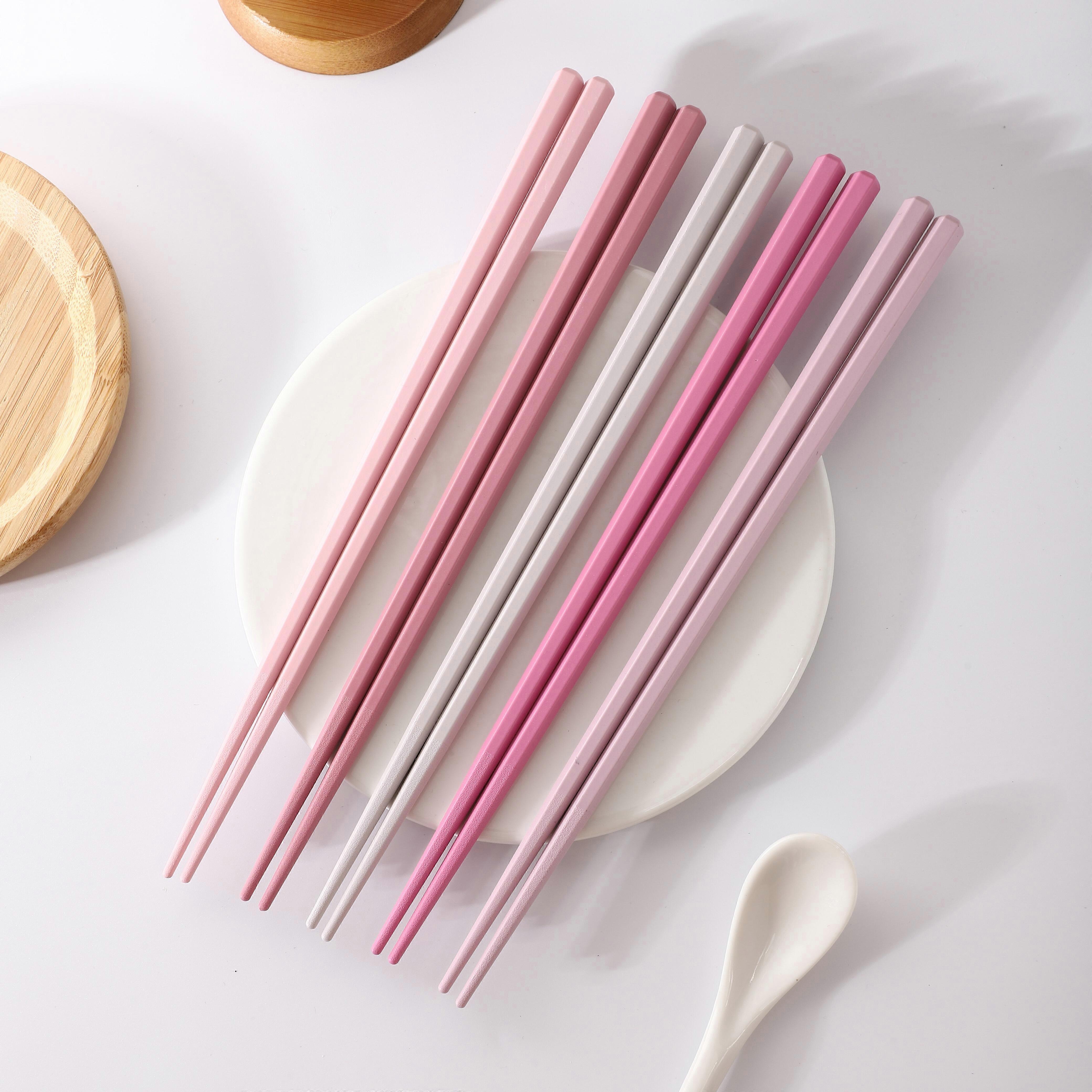 5pairs Macaron Hexagon Alloy Chopsticks, Non-slip Chopstick, Minimalist Mixed Color Chopstick For Dinner Table, Household Non-slip Durable Chopsticks,