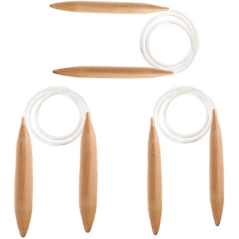 3pc Wooden Circular Knitting Needles,152025mm Natural Wood Jumbo Needle For Chunky Yarn Giant Cir