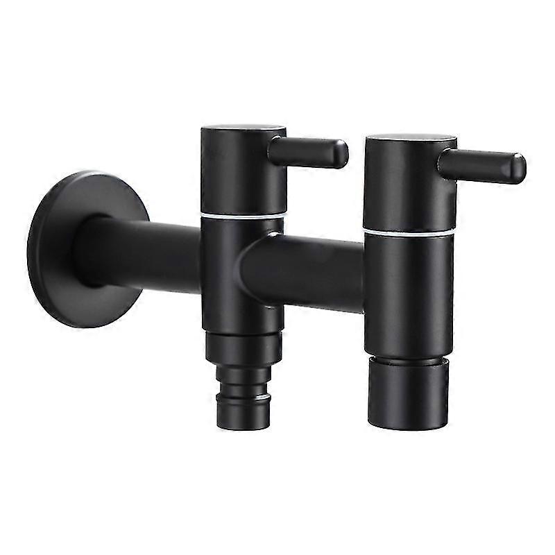 304ステンレス鋼ブラック洗濯機蛇口1in2アウトダブルビブコック屋外ガーデン洗濯機モップタップ