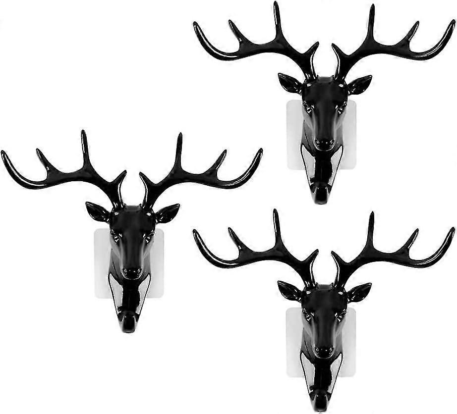 3ピースディアヘッドウォールフックヘビーデューティハンガーフックディアアントラーノーマークフック(ブラック)