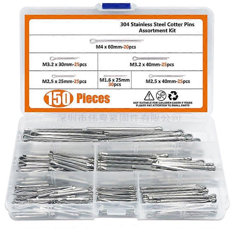 150 stk 304 rustfritt stål Cotter Pins Feste Assortiment Kit