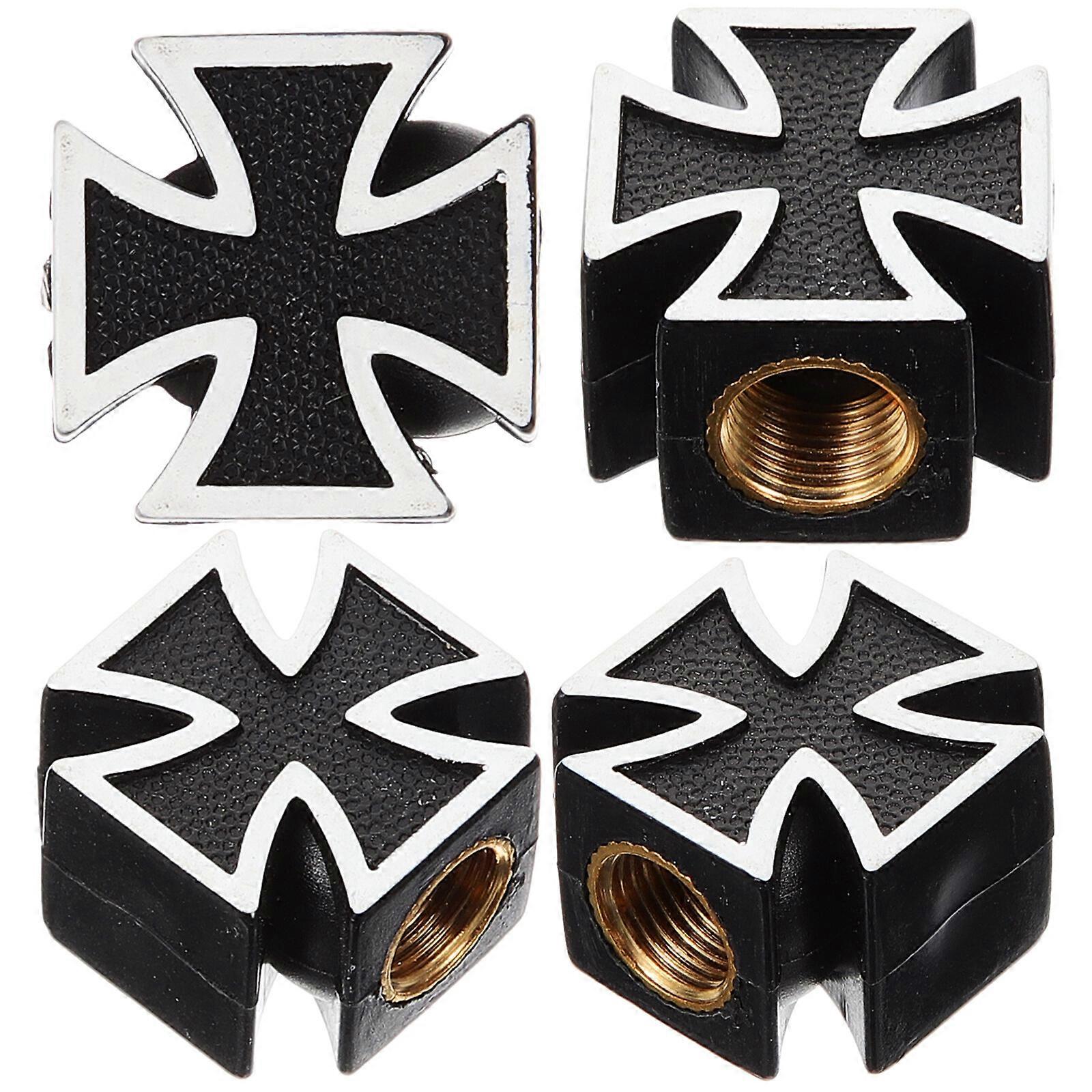 4 pz Croce Stile Pneumatico Stelo Valvola Tappi Universale Pneumatico Ruota Valvola Coperchi per Auto Nero 2.00X2.00X1.40CM