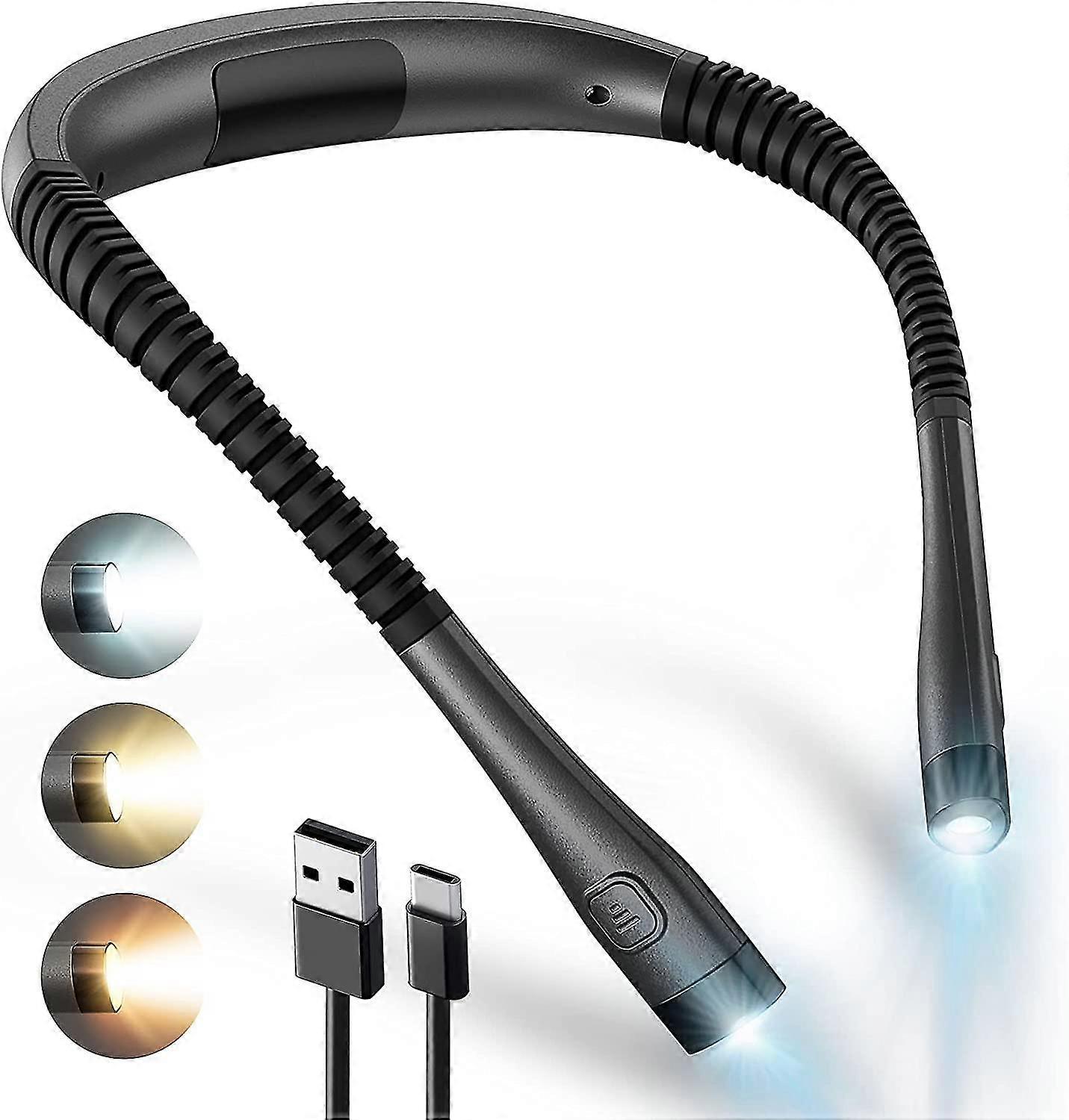 Led Neck Reading Light, Bendable Rechargeable Book Lamp For Bedside Reading, Eye Friendly - 3 Colors & 3