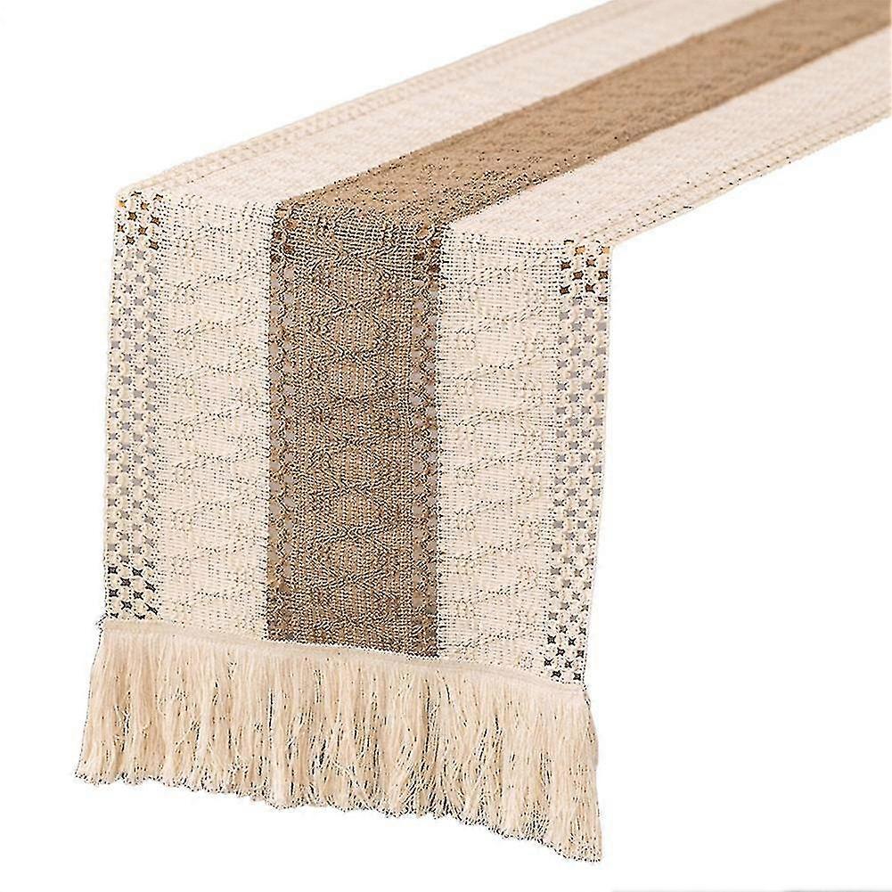 Exquisite Exquisite Cream Beige Bohemian Style Table Towel With Tassel Hand Woven Cotton Linen Splicing Table Farmhouse