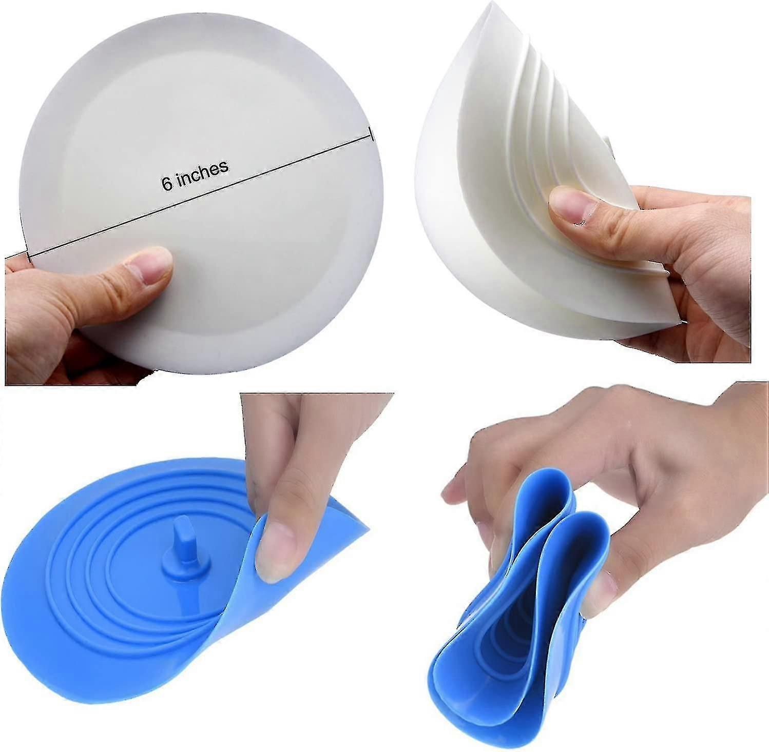 2023 Neue Wannenstopfen 2er-Pack, 6" großer Silikon-Abflussstopfen Haarstopper Flache Saugkappe Blau und Weiß jeweils schnell