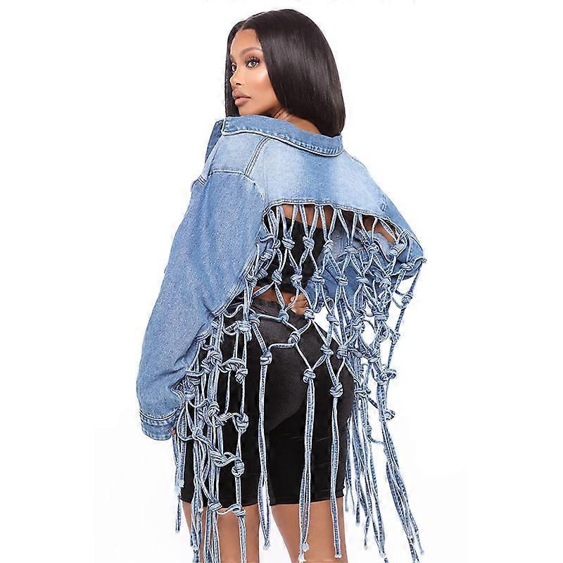 Back Mesh Tassel Denim Jacket For Women