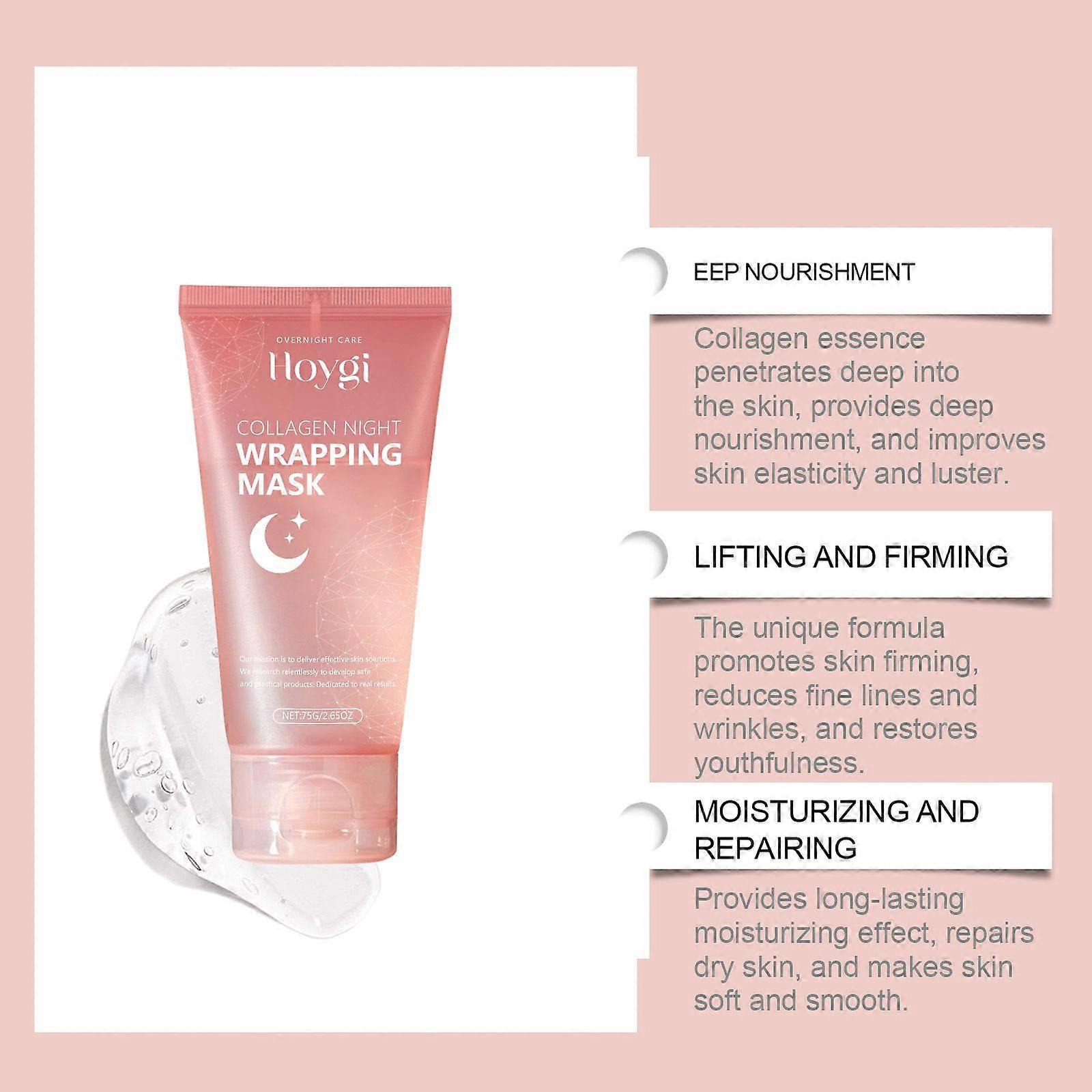 Collagen Night Wrapping Mask, Collagen Wrapping Mask, Hydrolyzed Collagen Peel Off Facial Mask, with A Mask Applicator, For All Skin Types