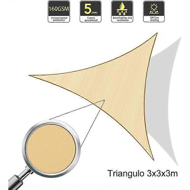Sunnylaxx Triangular Shade Sail - 3x3x3m Waterproof and Durable Sunscreen - Sand Color