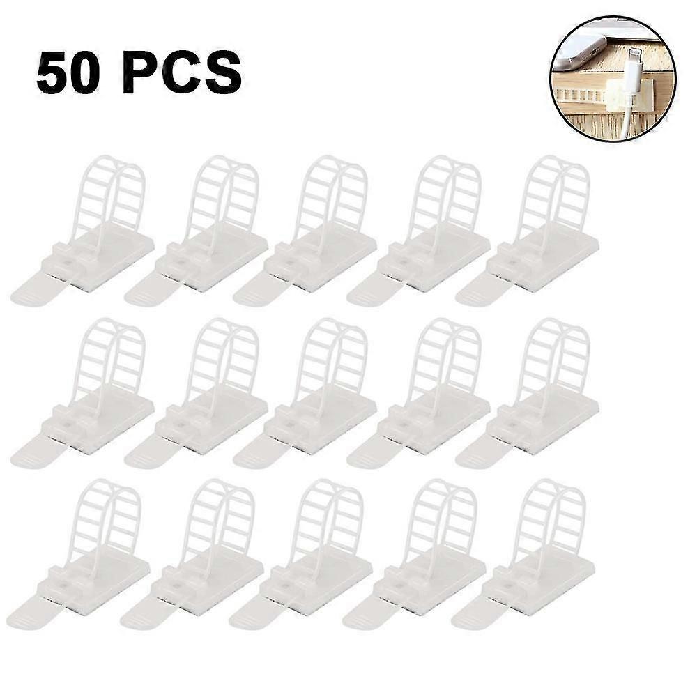 50pcs Adjustable Self-adhesive Cable Ties Cord Clamp Extra Screw Hole Wire Holder, For Home And Office Desk Cord Management
