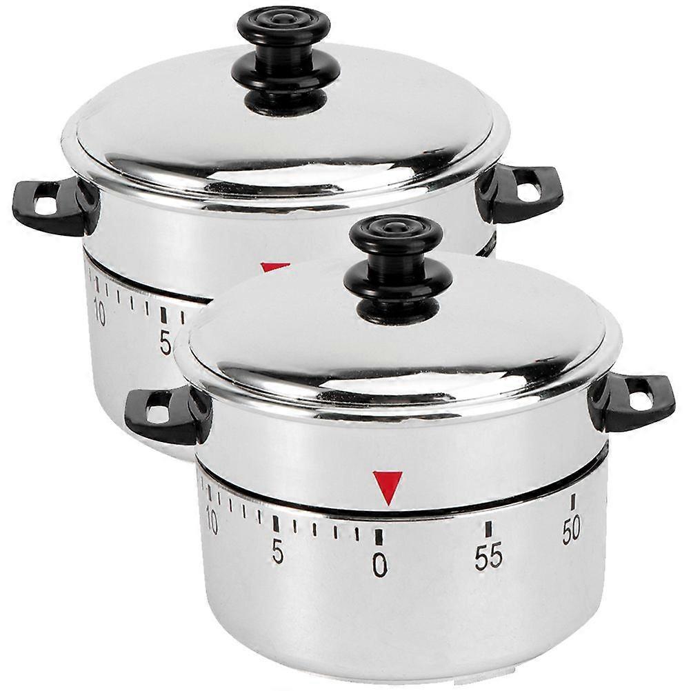 2pcs Cooker Shape Kitchen Timer Manual Stainless Steel Mechanical Timer Countdown Cooking Timer