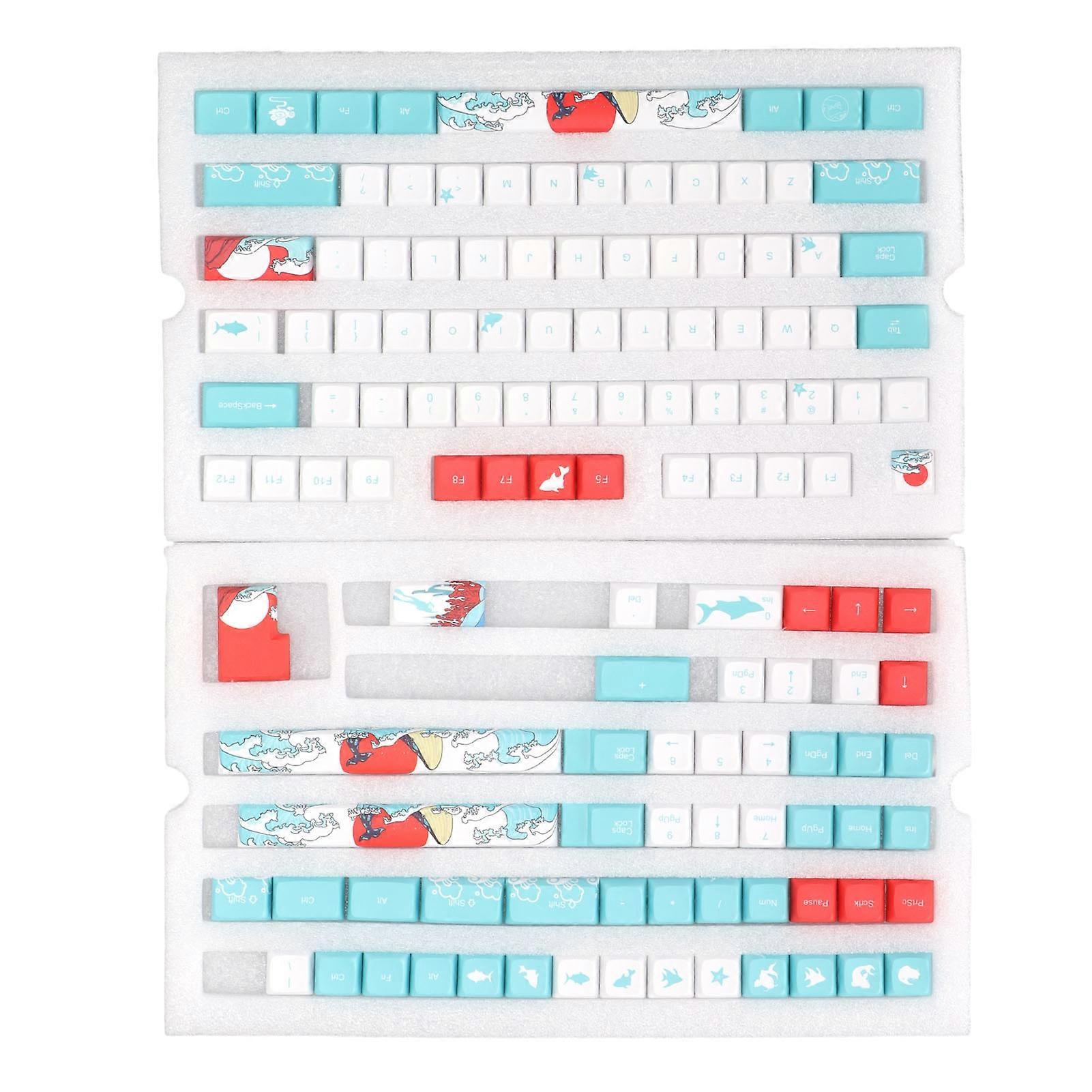 PBT Keycaps 128 Keys Cartoon Whale Style Fadeless Durable PBT Easy Installation Mechanical Keyboard Keycaps
